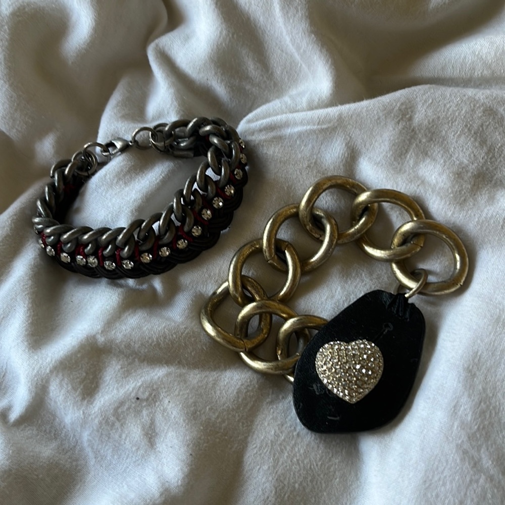 RARE Y2K Vintage Chunky Free People Boho Chain Rhinestone Bracelets Lot of 2